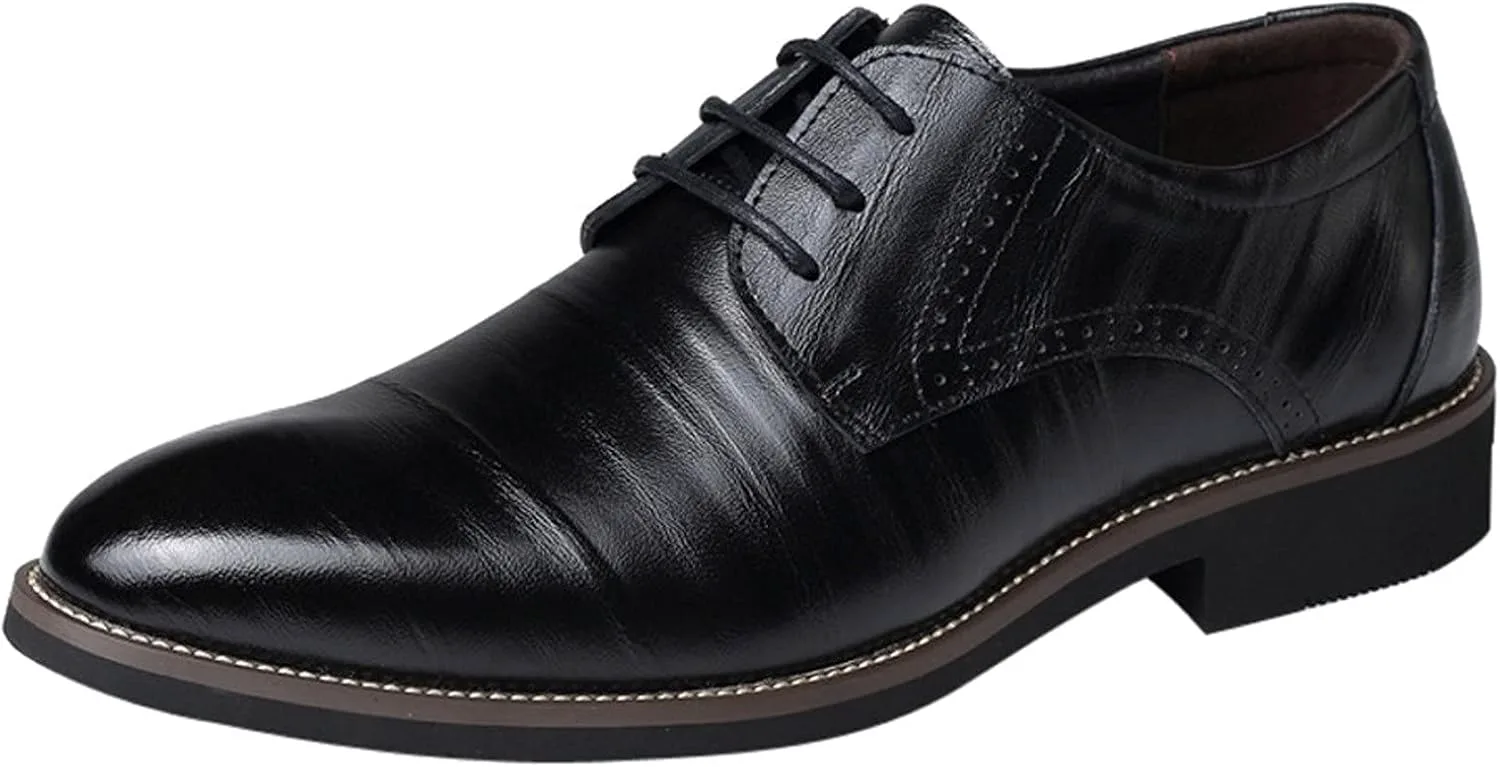 ZHOUYF Мужская обувь Oxford Fashion Classic Шнуровка Ретро-кожаные туфли с заостренным носком Повседневная обувь для уличного отдыха Официальная обувь Дышащие противоскользящие свадебные туфли для мужчин, черный — фото 2