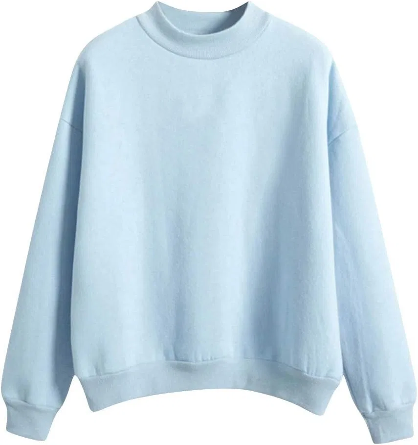 Свитшот женский оверсайз с имитацией водолазки, однотонный, Small-blue
