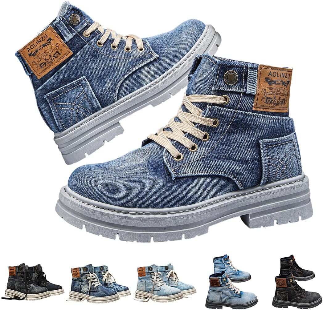 

Мужские модные кроссовки высокие на шнуровке с блестящей отделкой, мотоциклетные ботинки, ретро джинсовый стиль, большие повседневные shoes Gezolligheid, синий