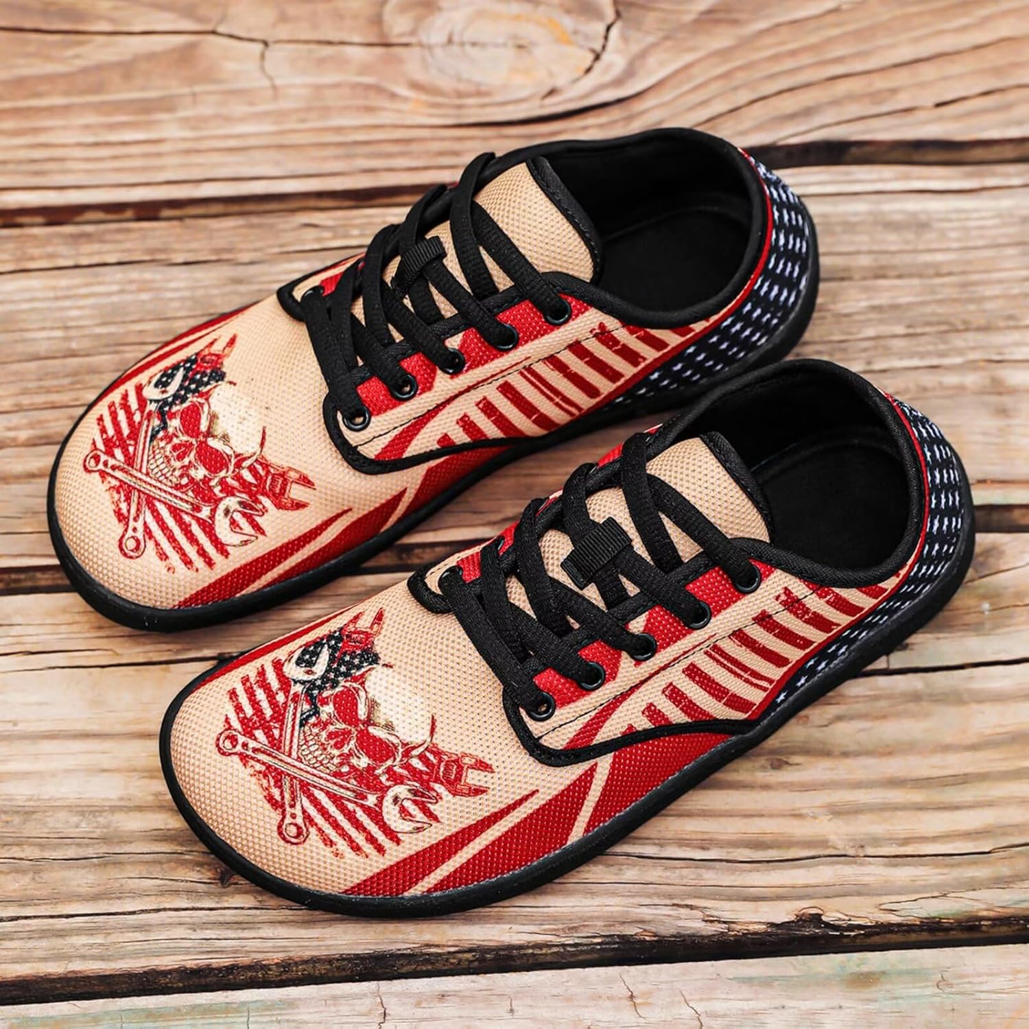 Мужские повседневные дышащие кроссовки Luzeephang Barefoot Shoes с широким носком, на шнуровке, с нулевым перепадом высоты подошвы, для ходьбы и повседневной носки, Mechanic Skull Strips — фото 4