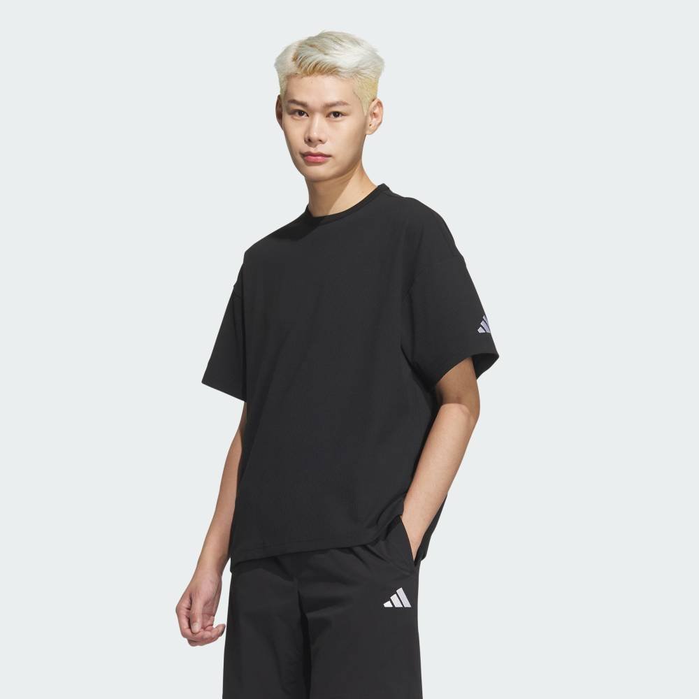 Футболка с коротким рукавом свободного кроя из вафельной ткани Adidas, black