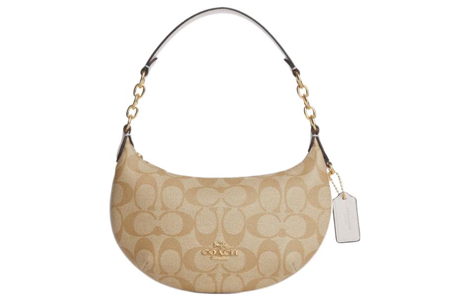

COACH Сумка-месяц Пэйтон ПВХ с кожей Миниатюрная женская сумка через плечо Светло-бежевая