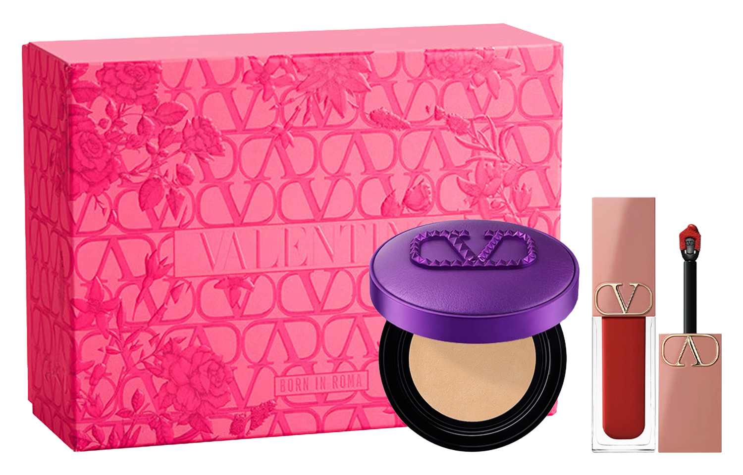 Valentino Wilderness Purple dewy air cushion и naked tube бальзам для губ макияж набор complexion adherent 6,5 мл + 12 г — фото 3