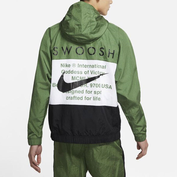 Куртка swoosh ветрозащитная спортивная тканая куртка с капюшоном мужская Nike, зеленый — фото 3