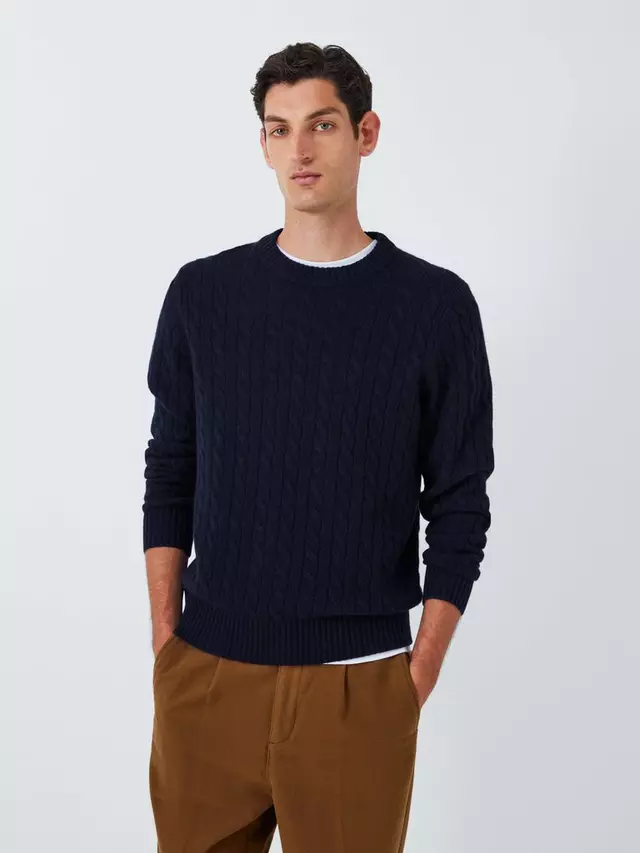 

Джемпер John Lewis Cashmere Cable Knit Crew Neck, темно-синий