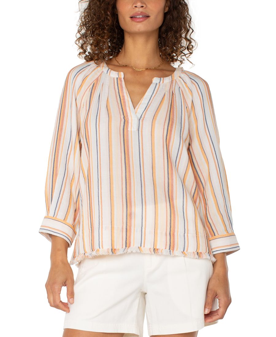 

Хлопковая блузка с рукавами реглан 3/4, укороченная Liverpool Los Angeles, Org Mlt Vgt Str