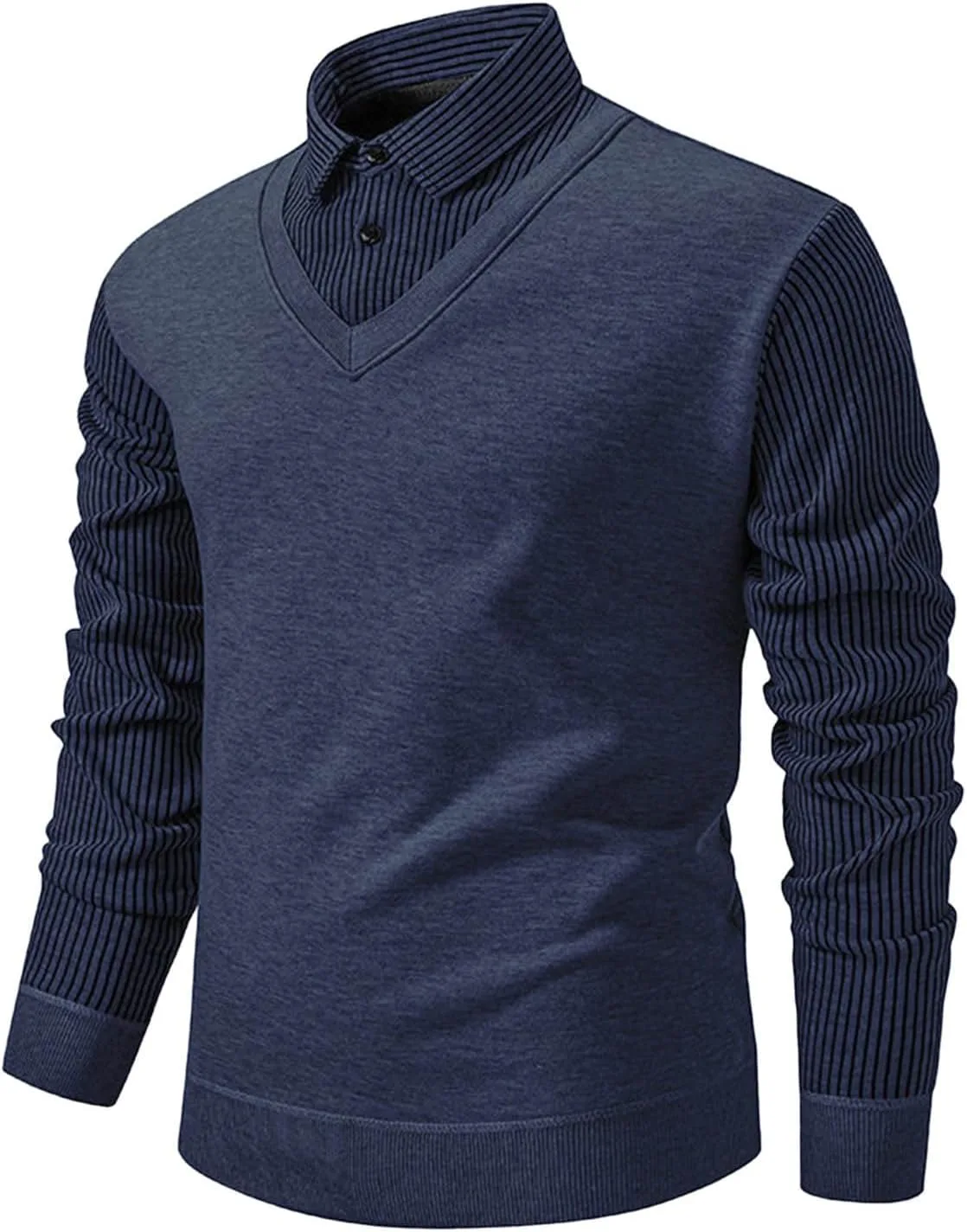 

Мужской свитер-двойка с V-образным вырезом, в полоску