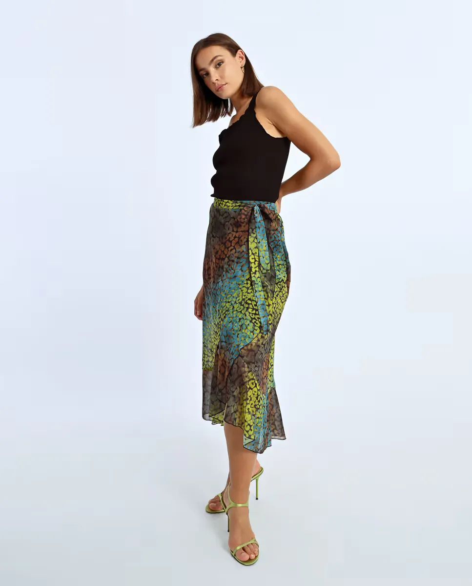 

Асимметричная юбка-халат с анималистичным принтом Lili Sidonio, мультиколор