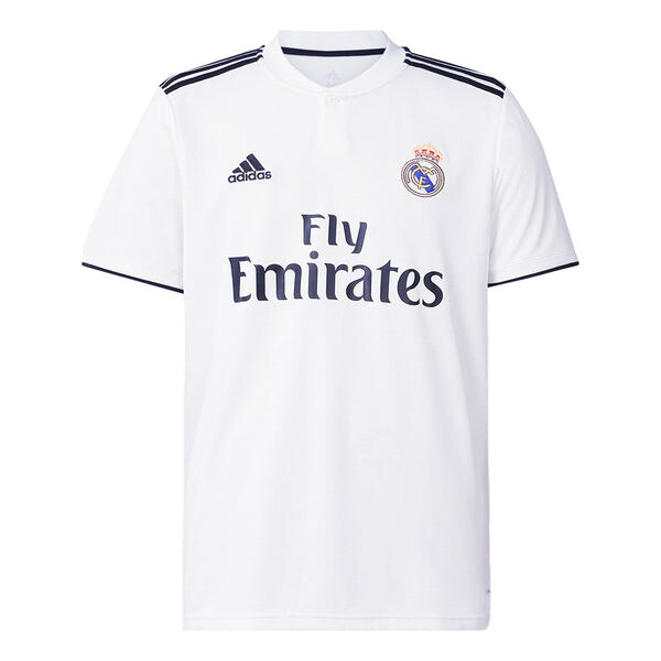 

Футболка real madrid 18 19 сезон fan edition home алфавит логотип полоса спорт футбол короткий рукав майка Adidas, белый