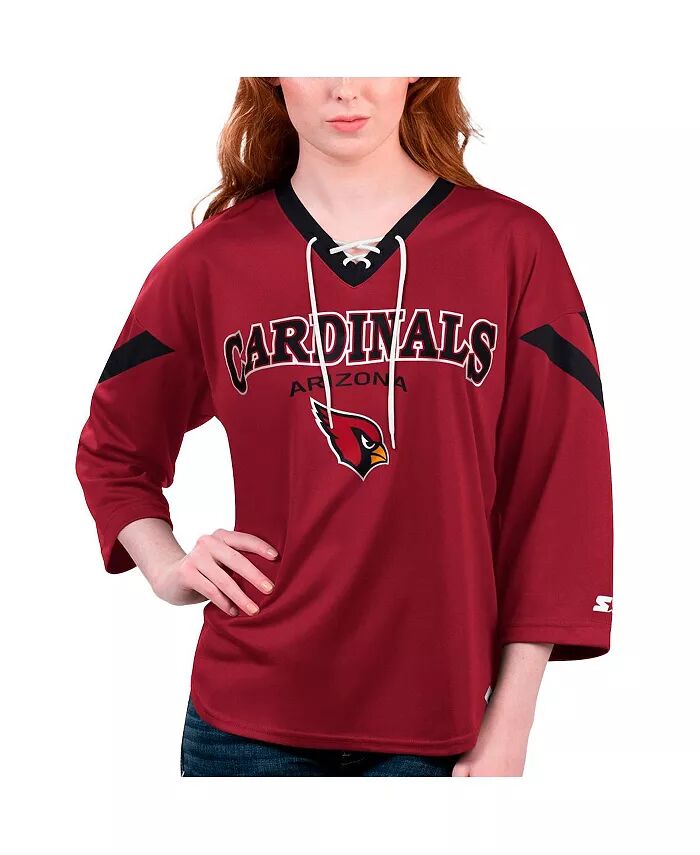 

Женская футболка Cardinal Arizona Cardinals Rally Lace-Up с рукавом 3/4 Starter