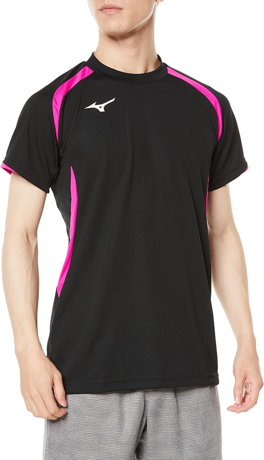 

Волейбольная футболка Mizuno V2MA2113, игровая футболка, с коротким рукавом, влагоотводящая, быстросохнущая, доступна в детском варианте, черный/пурпурный