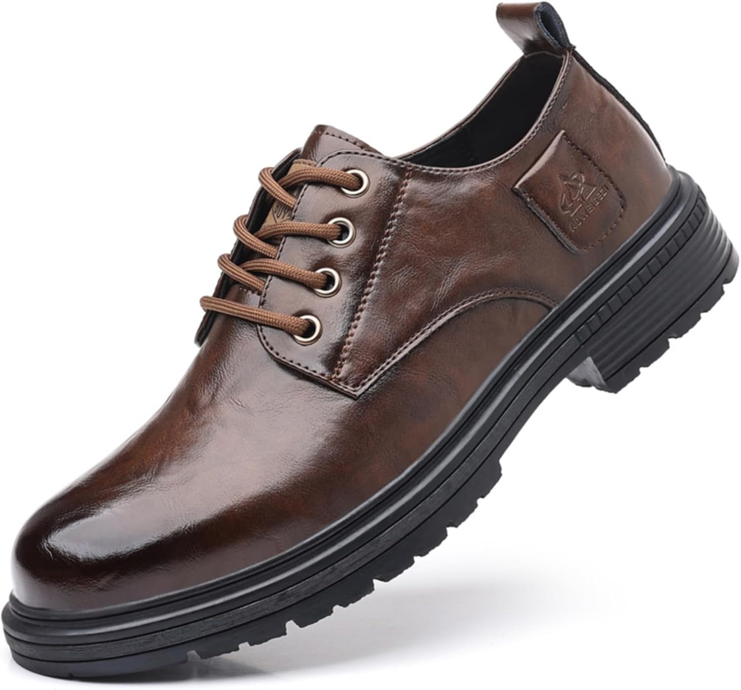 

Мужские кожаные туфли-оксфорды с шнуровкой, круглый носок, противоскользящие, на массивном каблуке, повседневные дерби для официальных мероприятий, бизнеса и свадеб Boaobaihuo, коричневый