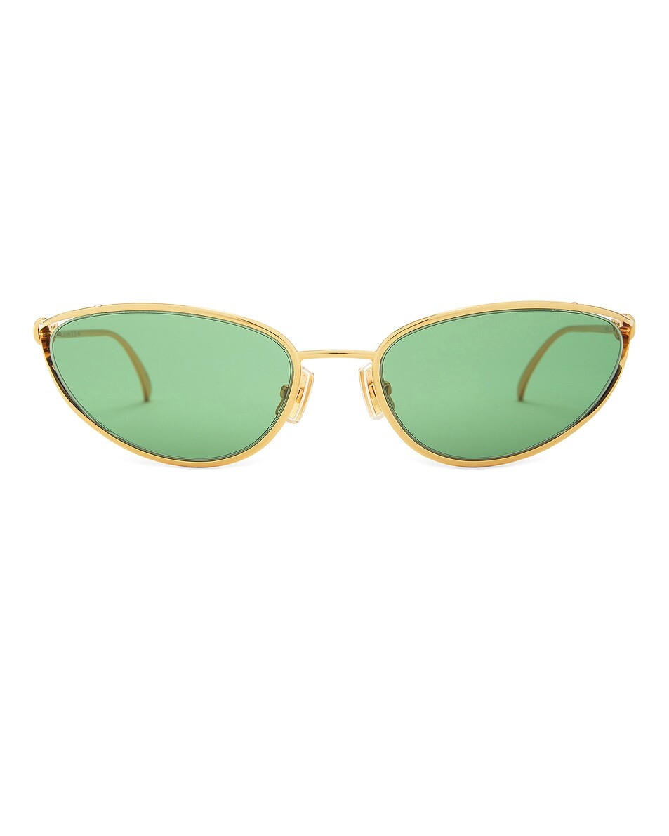 

Узкие солнцезащитные очки «кошачий глаз» Bottega Veneta, цвет Gold & Green