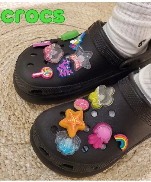 Унисекс сандалии на платформе Crocs Classic Crush Clog чёрные