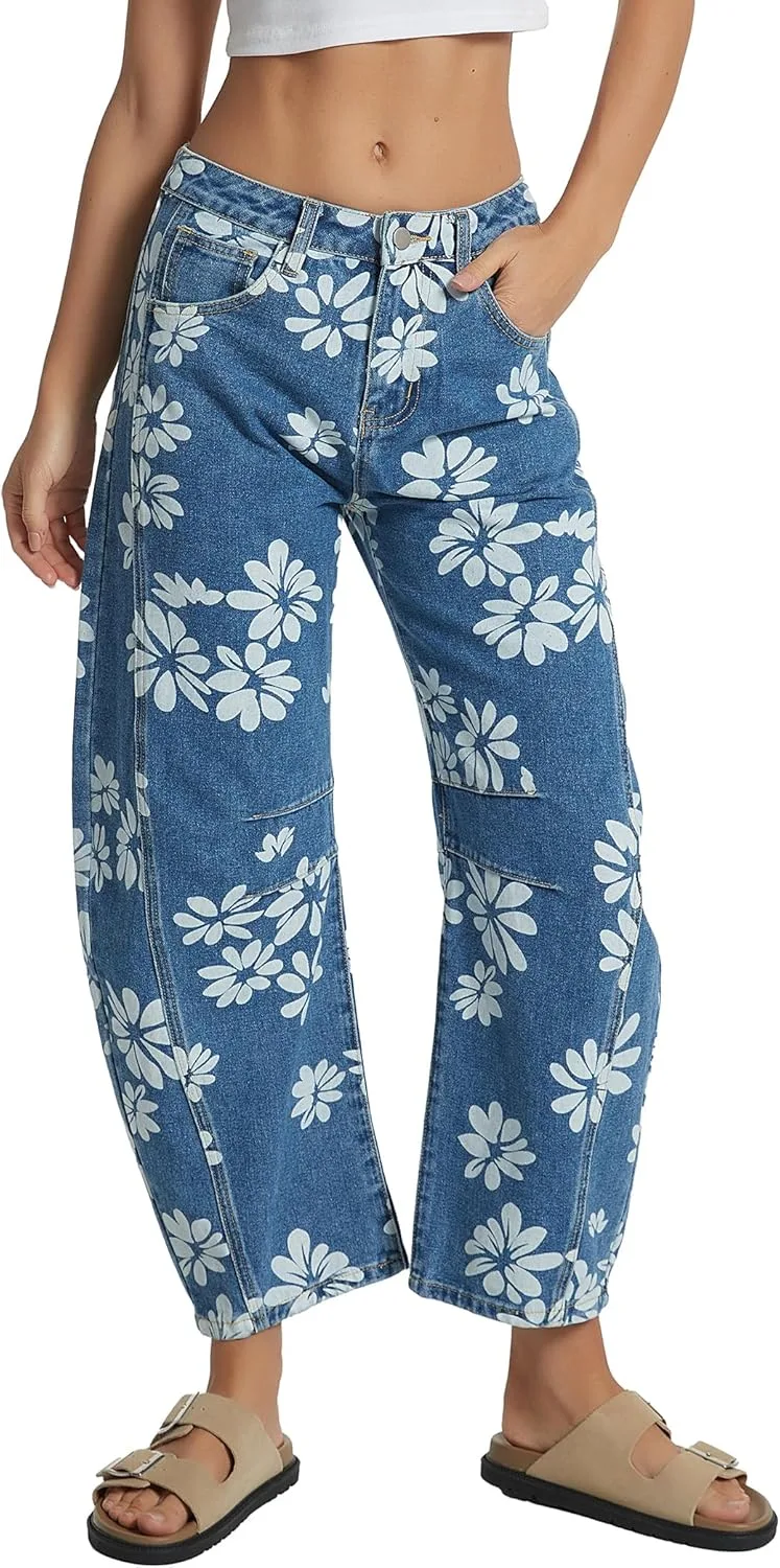 

D-Sun женские джинсы с принтом, низкая посадка, широкие штанины