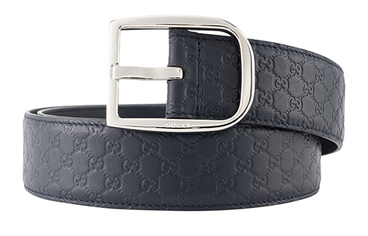 GUCCI Кожаный ремень мужской темно-синий шириной 4 см, Dark Blue — фото 3