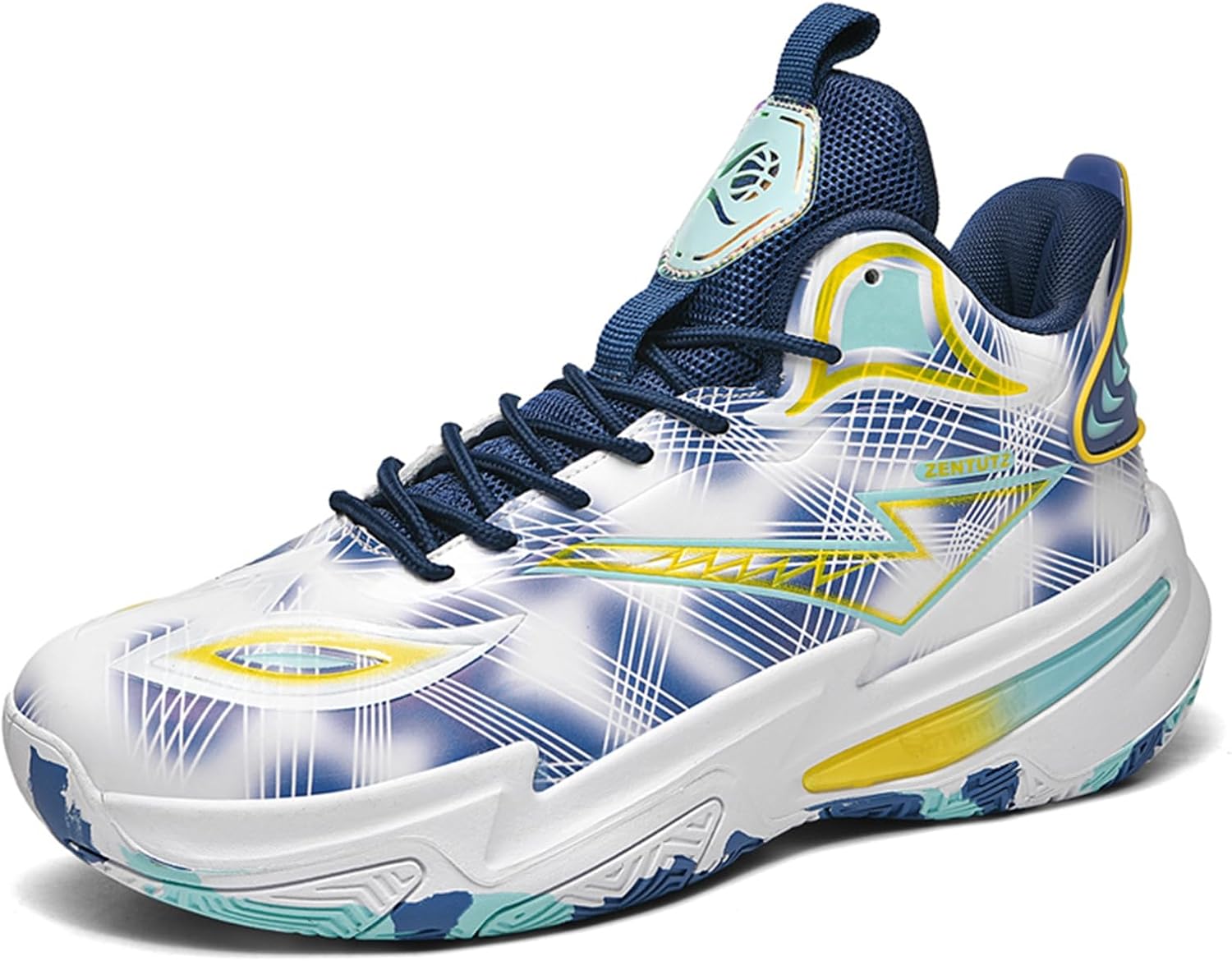 

Мужские модные спортивные туфли с круглым носком и шнуровкой из кожи, на толстой подошве, легкие, противоскользящие, амортизирующие и удобные баскетбольные кроссовки, подходящие для университета, соревнований и стадионов Qaoterod, синий