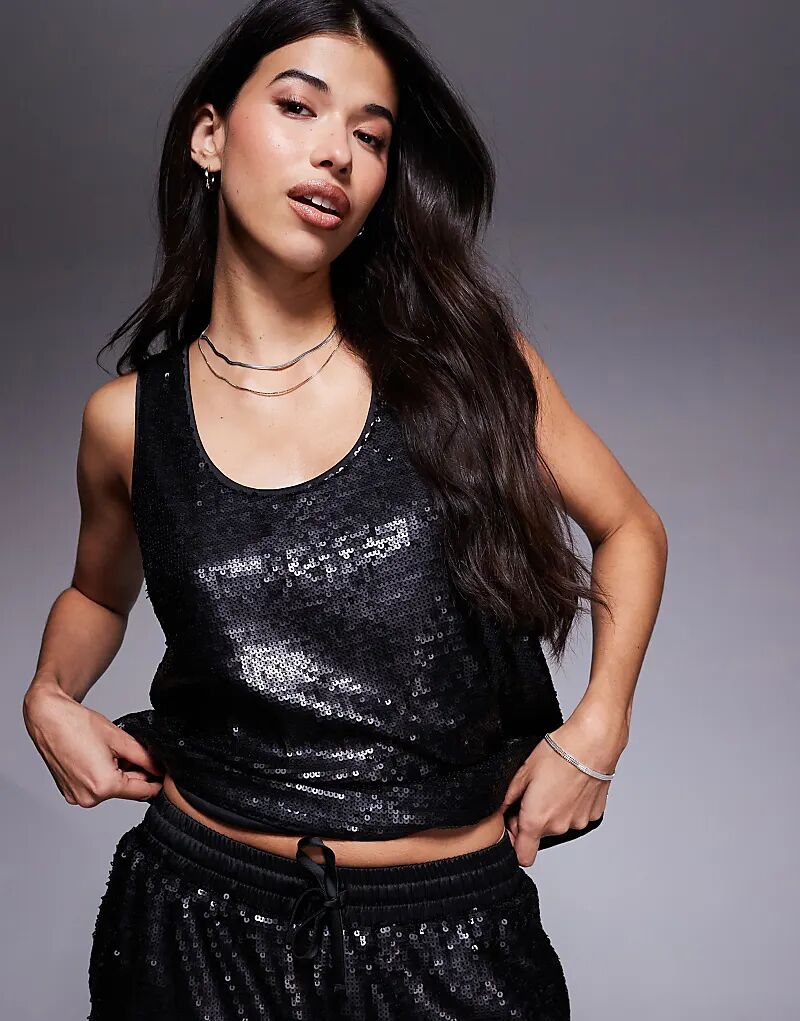 

Черный топ-комбинезон без рукавов с пайетками от ASOS DESIGN