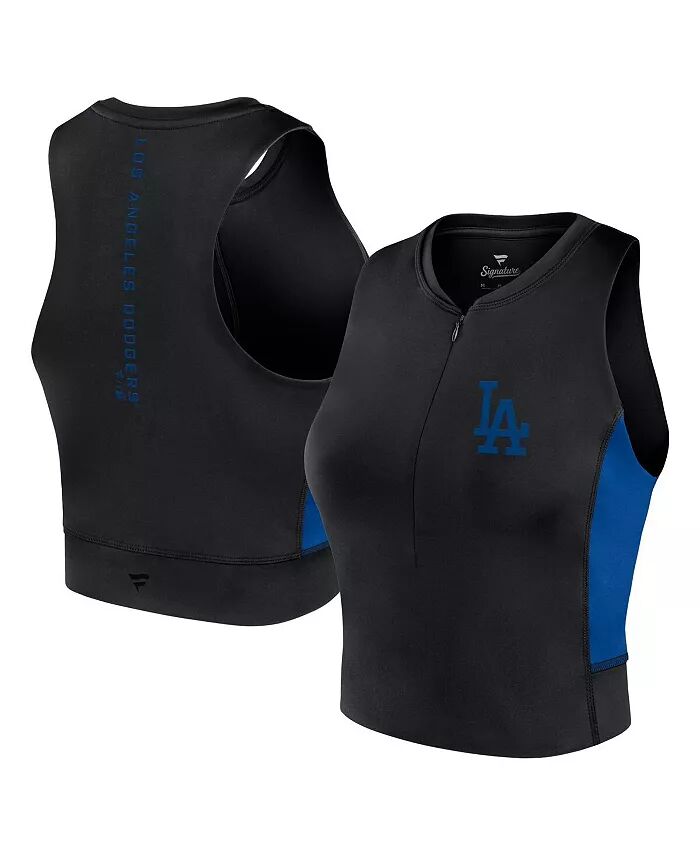 

Женская черная майка-топ Los Angeles Dodgers Studio Half-Zip Fit Gym Fanatics