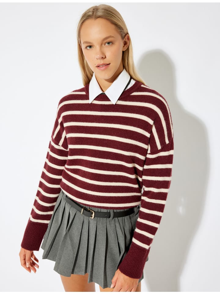 

KOTON Полосатый бордовый свитер