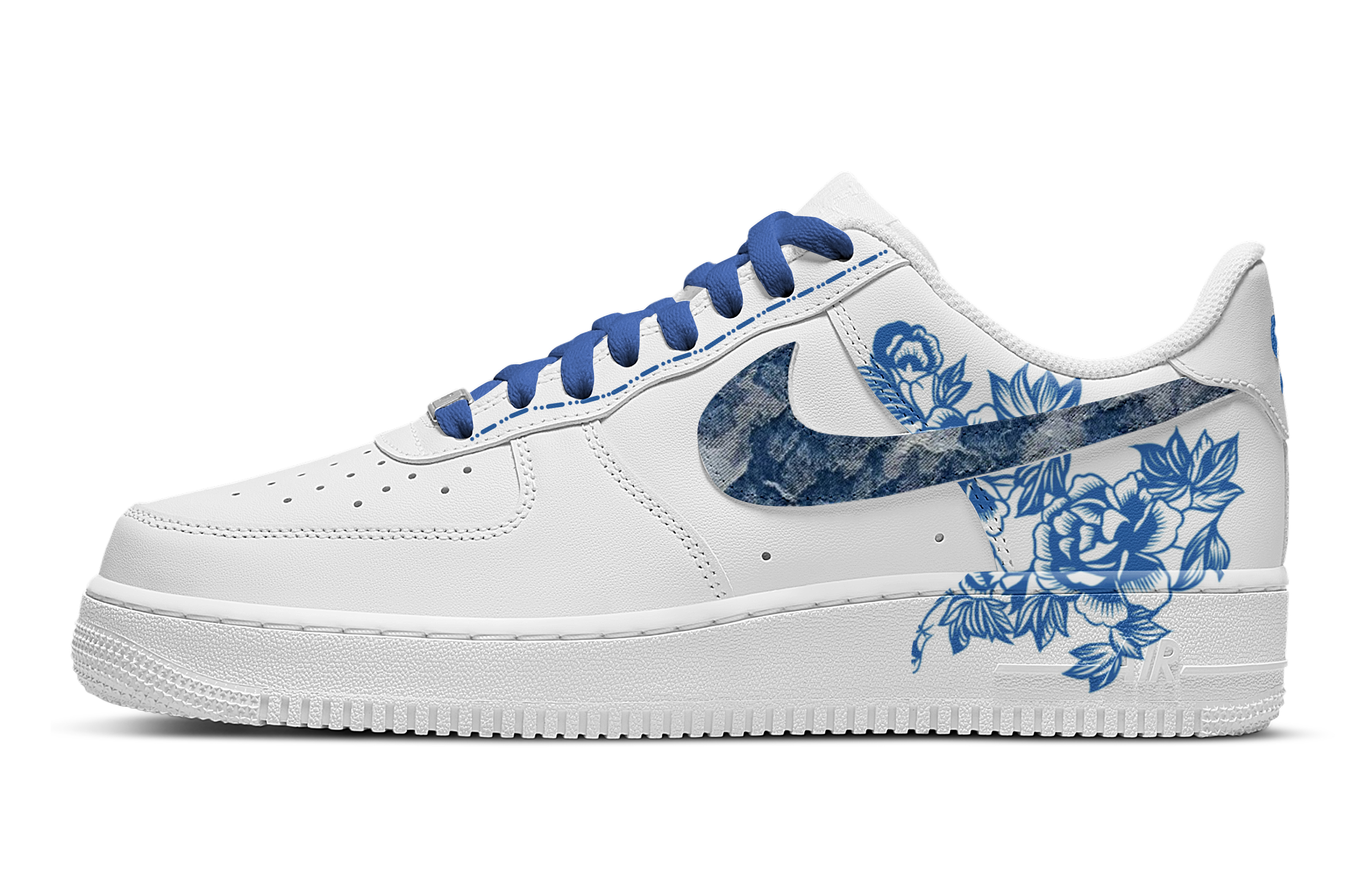 

Nike Кроссовки Air Force 1 сине-белые с древним шармом, противоскользящие, с высоким берцем, для скейтбординга, мужские, белые, синие