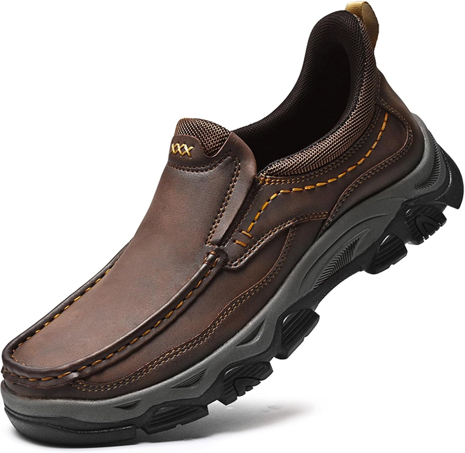 

Мужские кожаные слипоны без шнурков, удобные повседневные туфли с противоскользящей подошвой для работы, офиса, вождения и повседневной носки Qijozxn, темно-коричневый