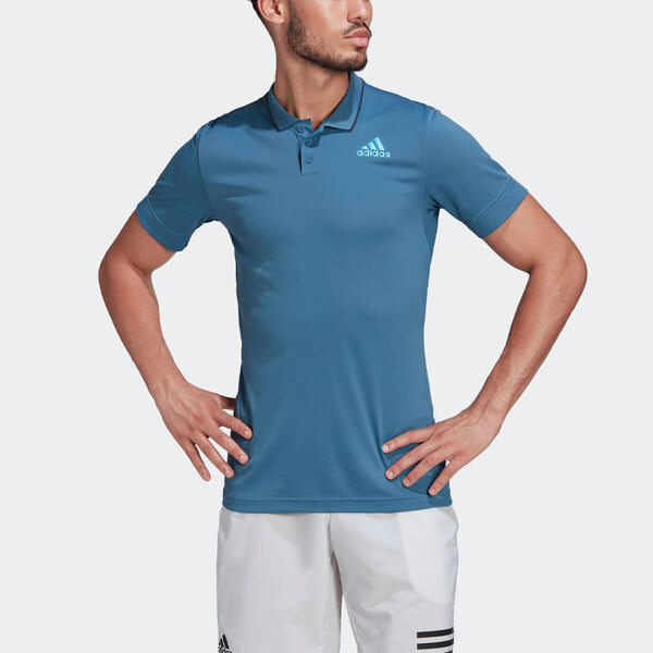 Футболка Men's adidas Gameset Logo Printing Solid Color Tennis Sports Short Sleeve Blue Polo Shirt, мультиколор — фото 2
