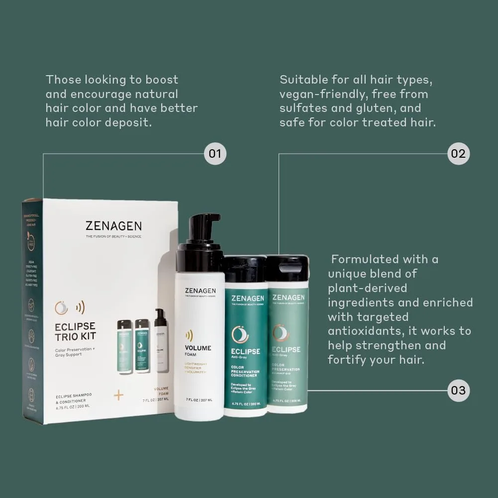 ZENAGEN Eclipse Color Preservation + Gray Support Conditioner для сохранения цвета и ухода за сединой, усиливает яркость, питает и укрепляет волосы, 200 мл, Grey — фото 4