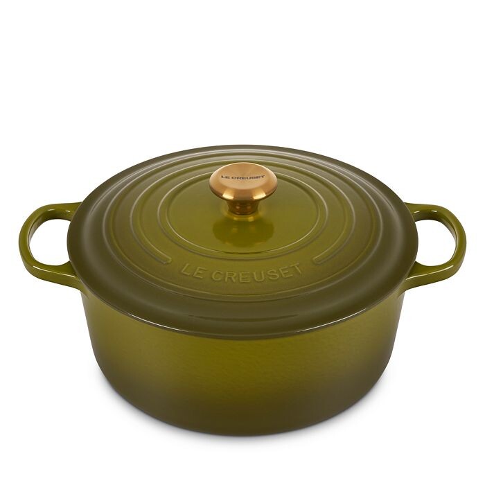 

Фирменная круглая жаровня Le Creuset из эмалированного чугуна, 5,5 кварты, зеленый