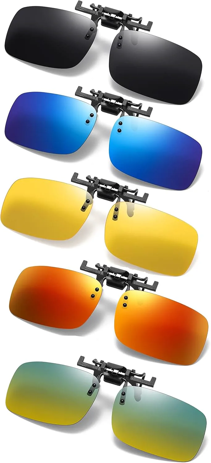 

Очки Clip on Flip up Polarized Lens For Prescription Glasses UV Protection Sunglasses (Clear lenses not Polarized) RuiJinGen, Mixcolor 5 Pack B