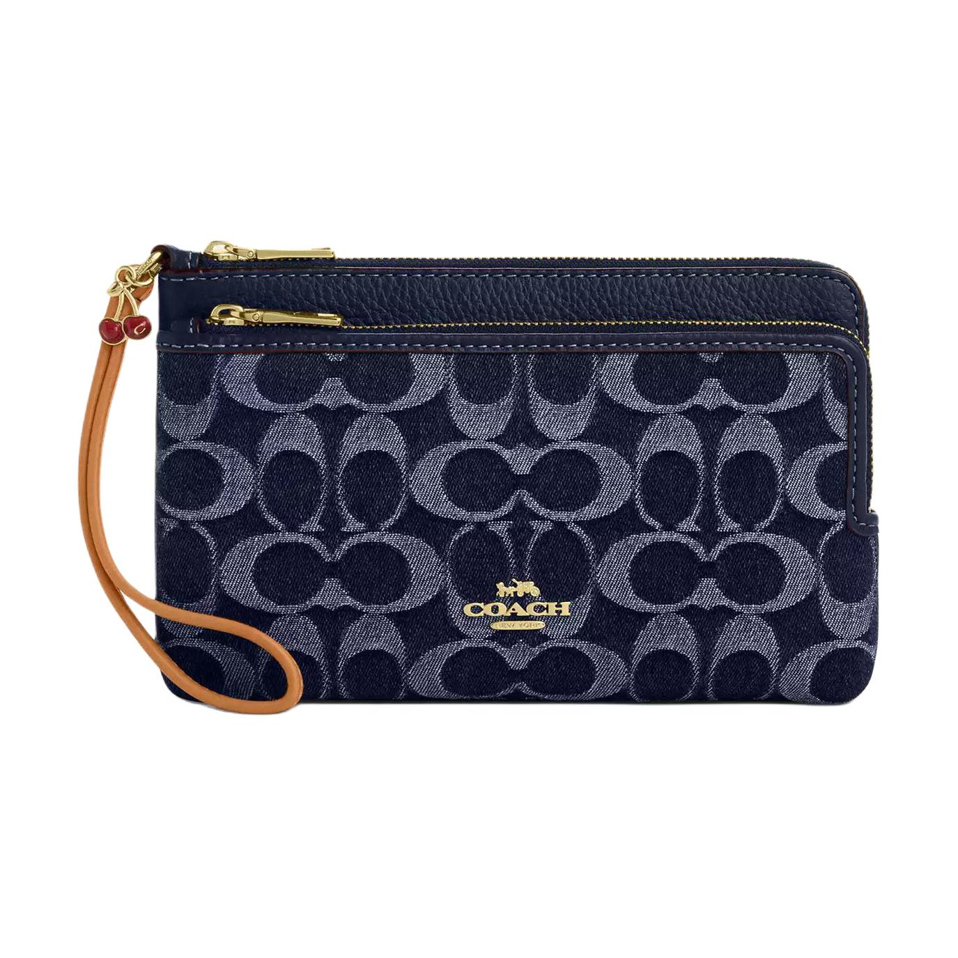 

COACH Джимовый кошелёк на двух молниях с кожаными вставками, Dark Blue