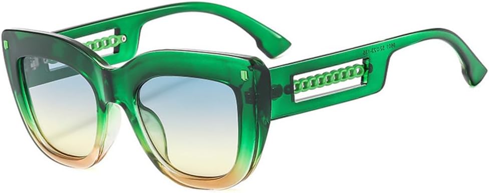 

Солнцезащитные очки «кошачий глаз» в стиле ретро с полой металлической цепочкой для женщин и мужчин, солнцезащитные очки UV400 с заклепками и градиентным переходом цвета LANGSER, Green Green Yellow