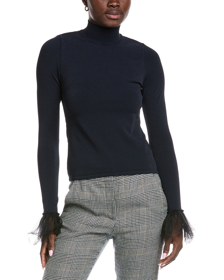 

Осенний кашемировый свитер с тюлевыми манжетами-рюшами Autumn Cashmere, синий