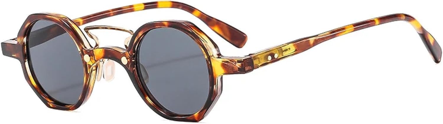 

Популярные модные женские солнцезащитные очки в стиле ретро с маленькими многоугольными линзами и заклепками, обеспечивающие защиту от ультрафиолета UV400 HHZZYVY, Leopard Grey