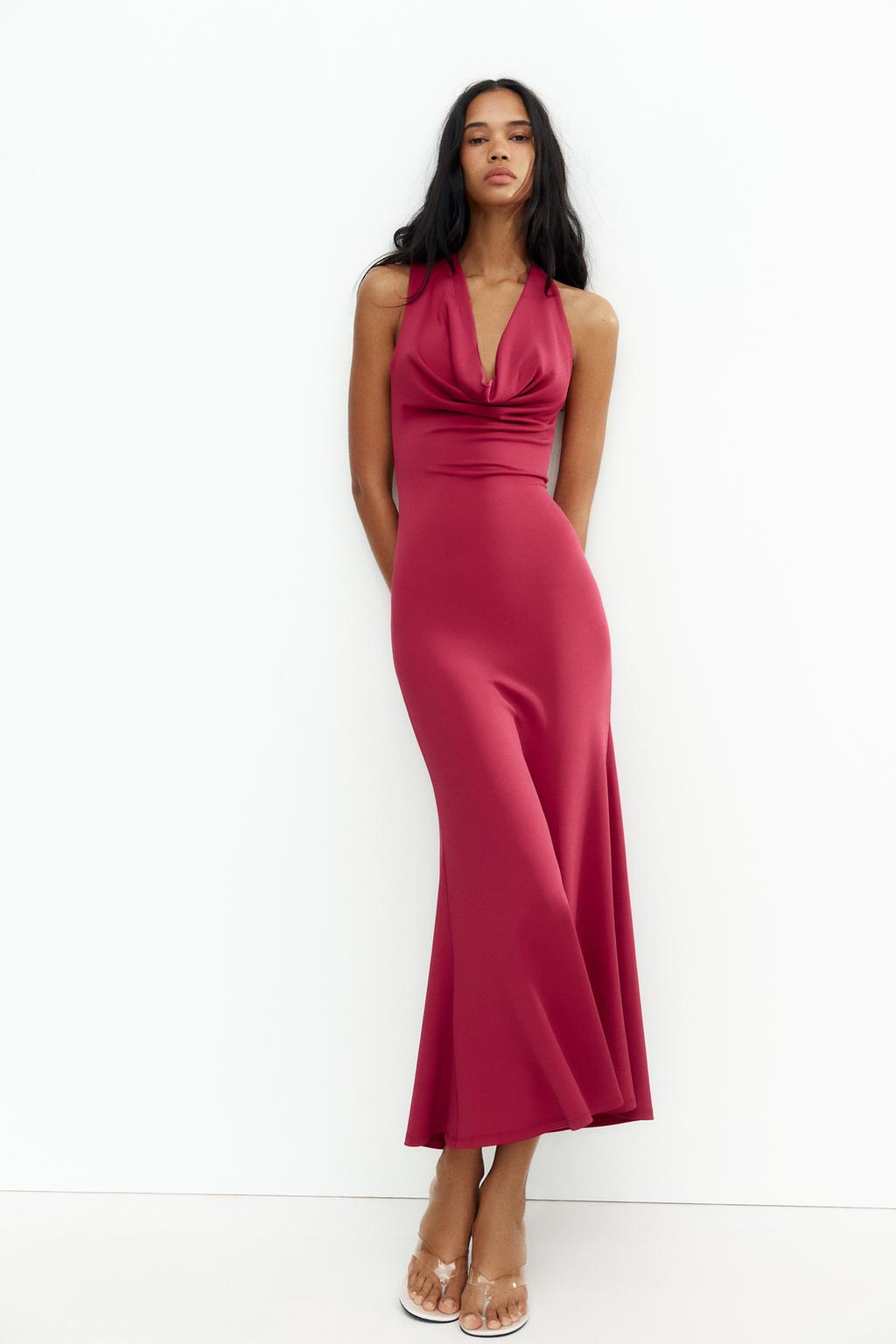 

Длинное струящееся платье ZARA, цвет Raspberry