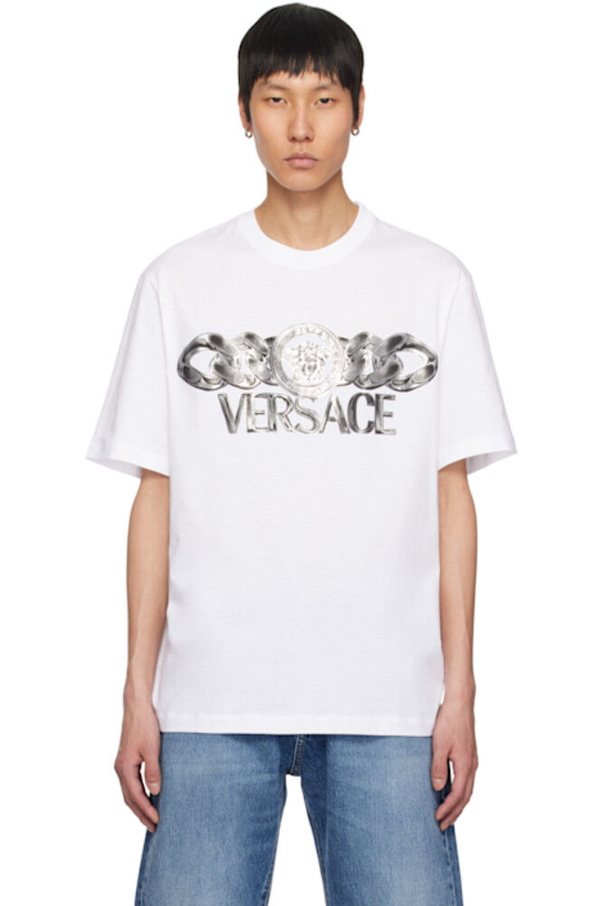 

Белая футболка с изображением Медузы на цепочке Versace
