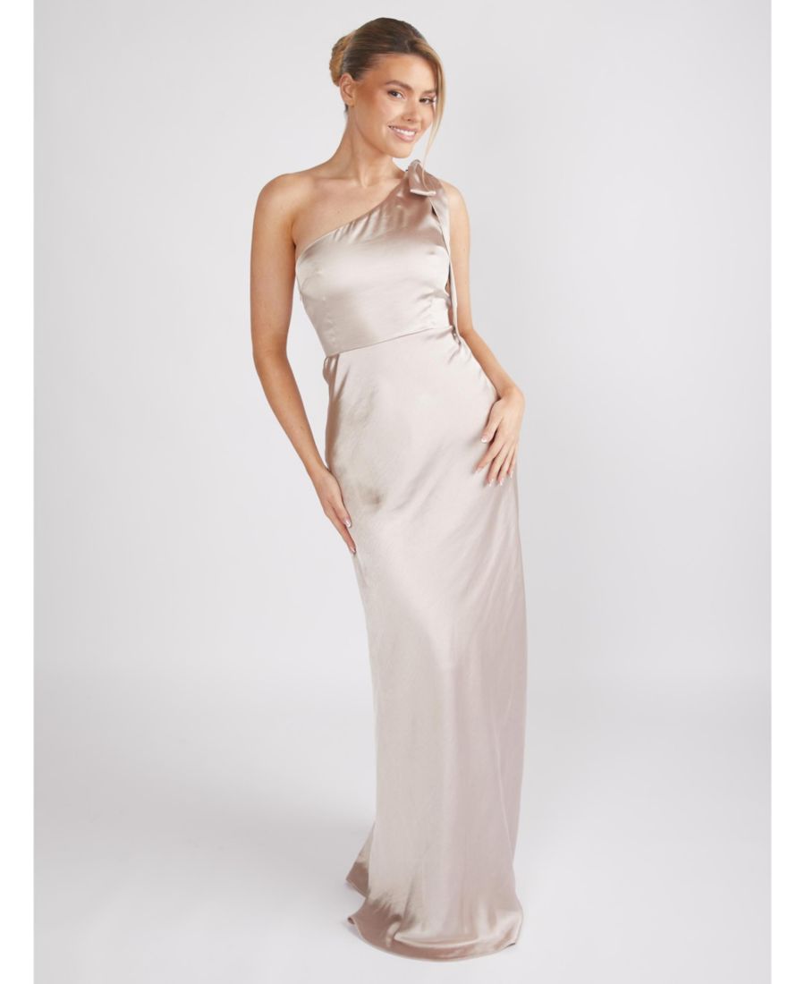 

Женское атласное платье подружки невесты с бантом на одно плечо Six Stories, Oyster