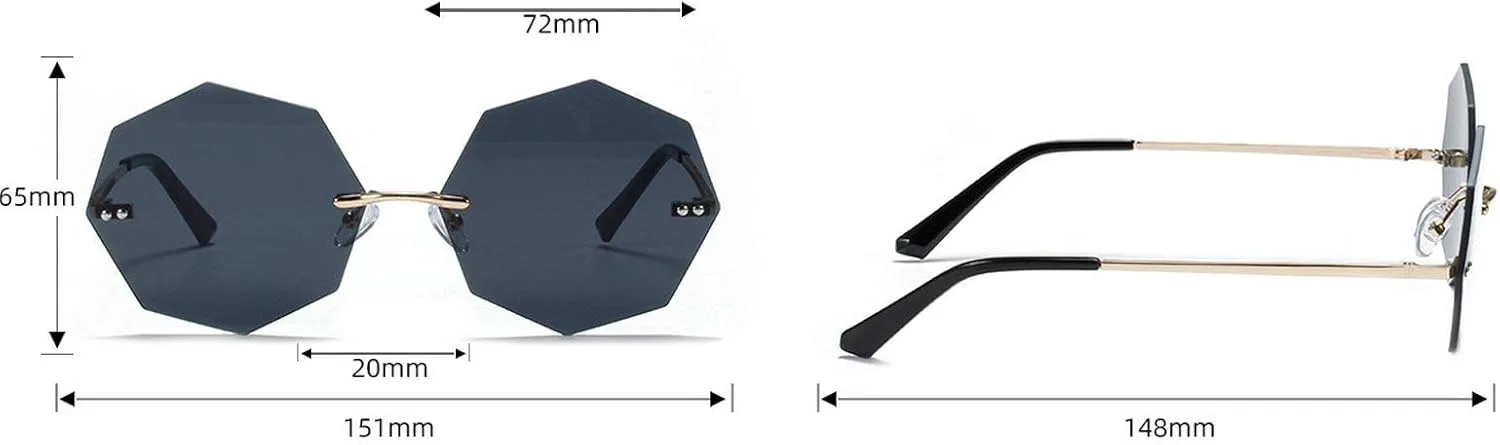 

Солнцезащитные очки Polygon без оправы для женщин, винтажные, с прозрачными цветными линзами, восьмиугольные металлические солнцезащитные очки для мужчин COTIA, Tea