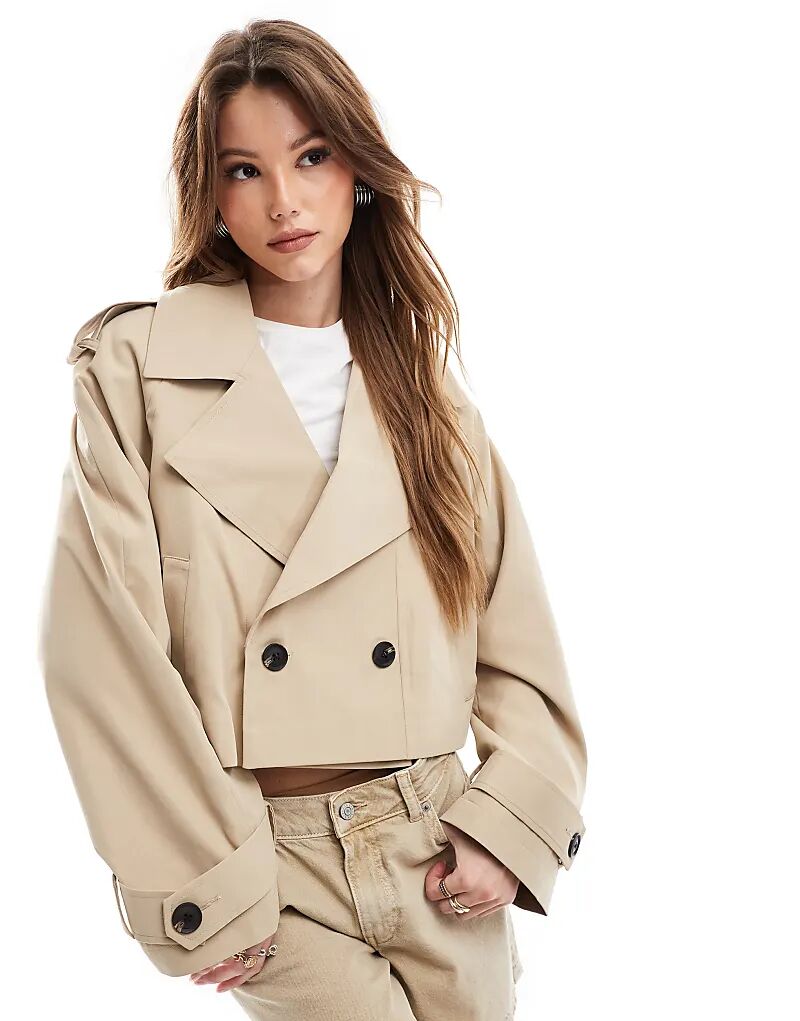 

Укороченный тренчкот ASOS DESIGN цвета «камень»