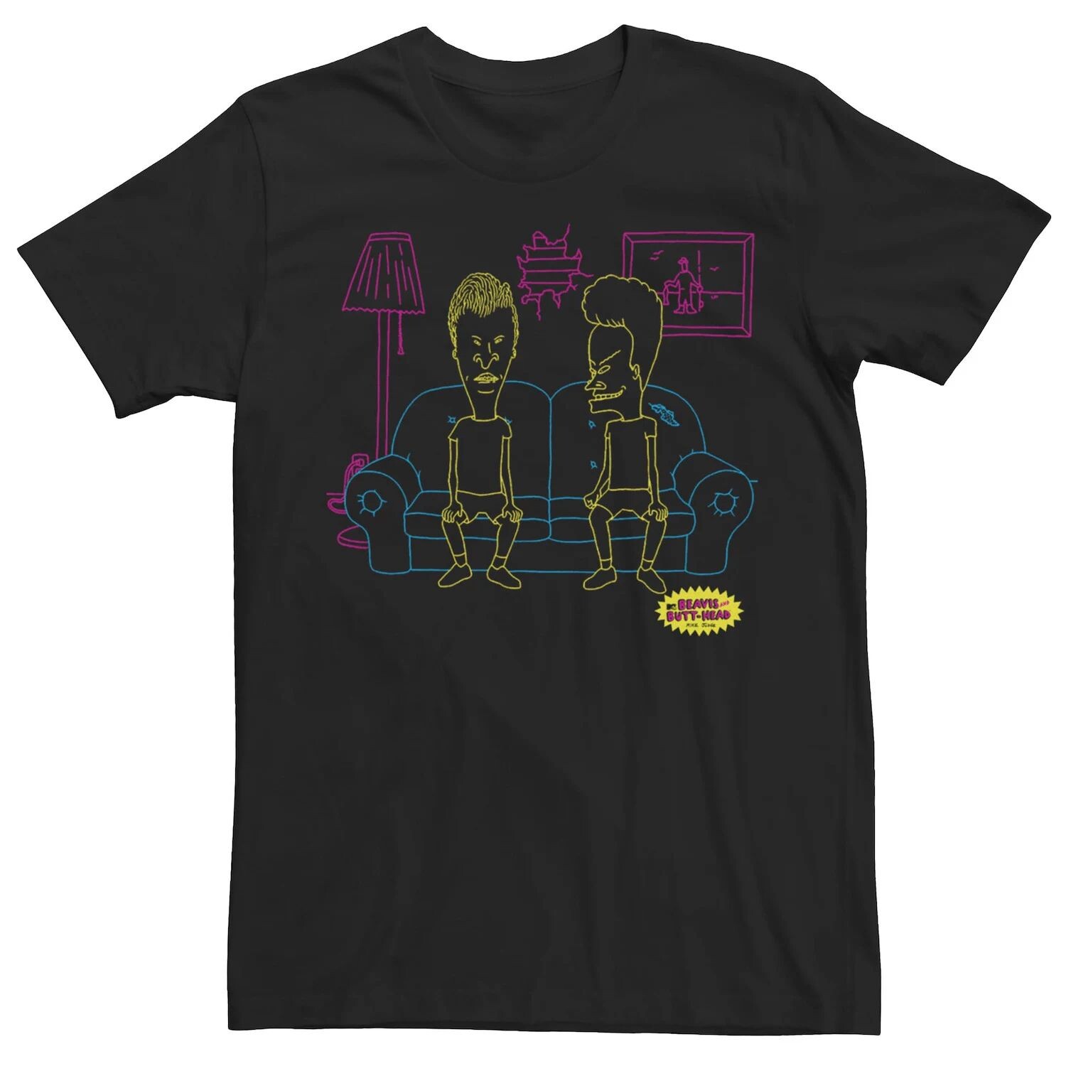 

Мужская футболка с короткими рукавами Beavis and Butthead Neon Outline Couch Licensed Character, Черный, Мужская футболка с короткими рукавами Beavis and Butthead Neon Outline Couch Licensed Character