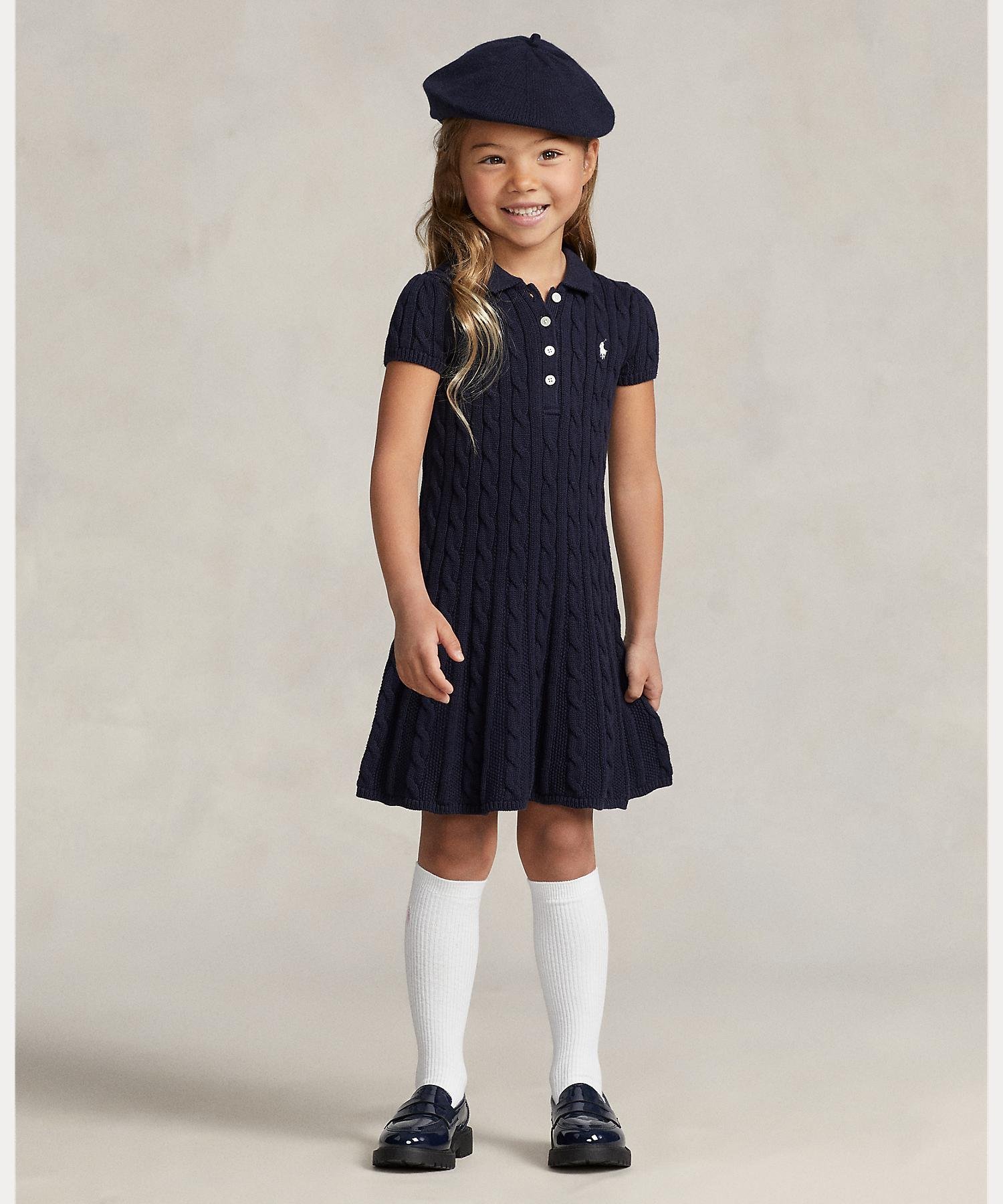 (Девочки, 2-6 лет) Хлопковое платье-поло крупной вязки Polo Ralph Lauren, 410 Navy
