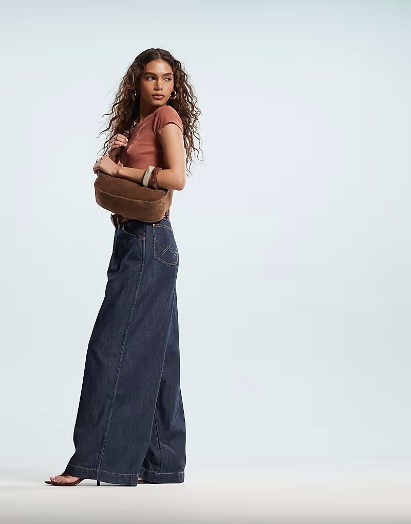 

Джинсовые брюки Wrangler со складками, широкие, темно-синего цвета - часть комплекта