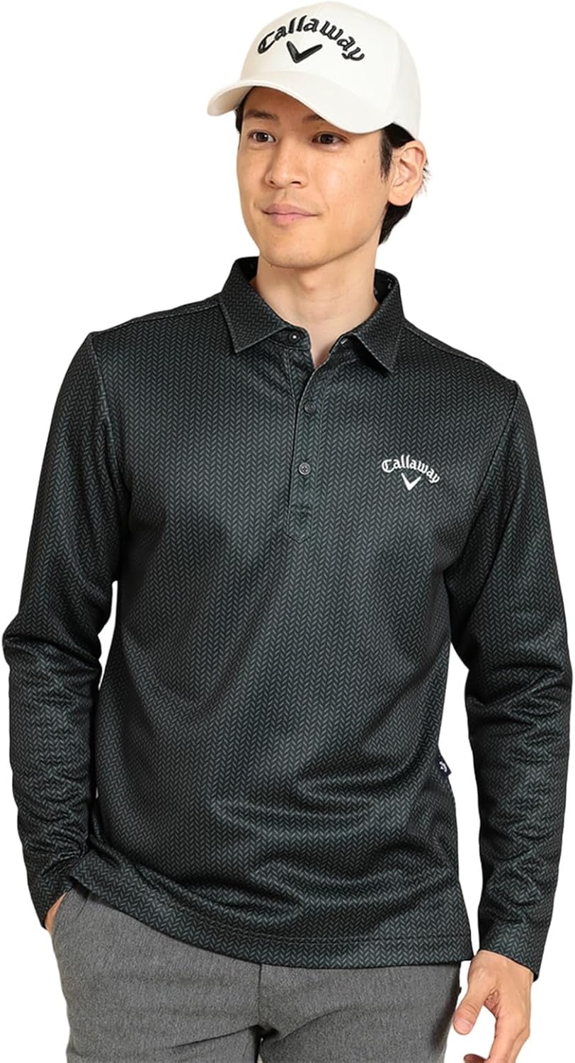 

Мужская рубашка-поло с длинным рукавом Callaway C23233113 (геометрический принт, флисовая подкладка), для гольфа, черный