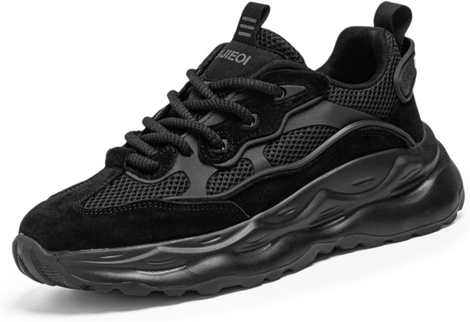 

Мужские кроссовки Netehadi, дышащие с сеткой, кожаные, на шнуровке, с платформой, повседневные, противоскользящие, с круглым носком, для вождения, ходьбы, тенниса и бега, черный