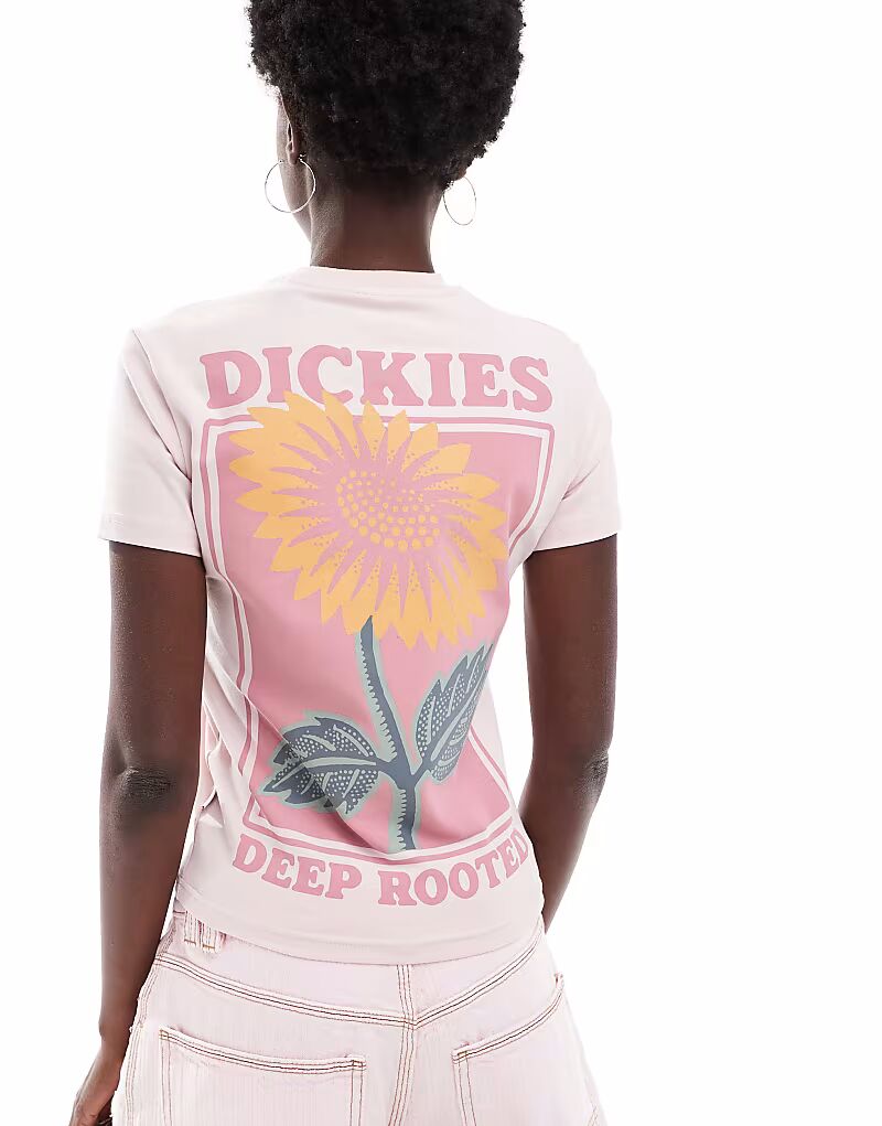 

Футболка для малышей Dickies с графическим принтом подсолнухов на спине светло-розового цвета - эксклюзивно для ASOS