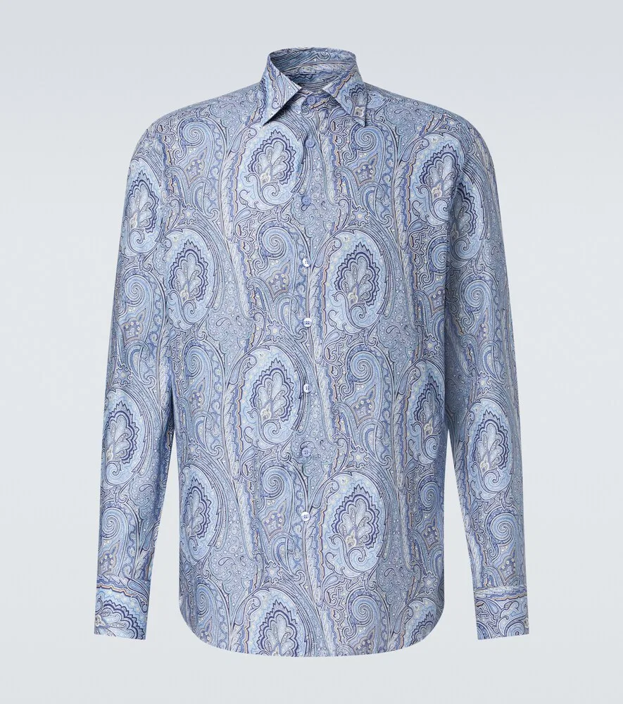 Хлопковая рубашка с узором «пейсли» Etro, синий