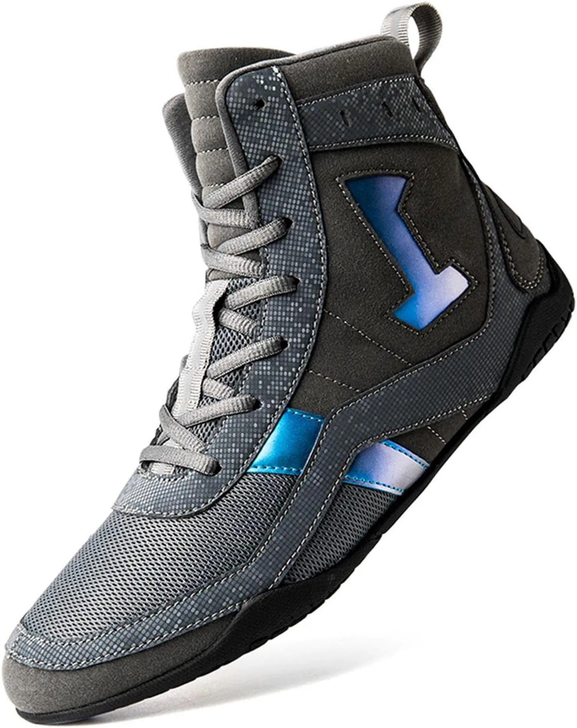 

Профессиональные боксерские туфли TECDOTO для мужчин, борцовские туфли, высокие боевые боксерские ботинки, тренировочные кроссовки с противоскользящей резиновой подошвой, серые-12