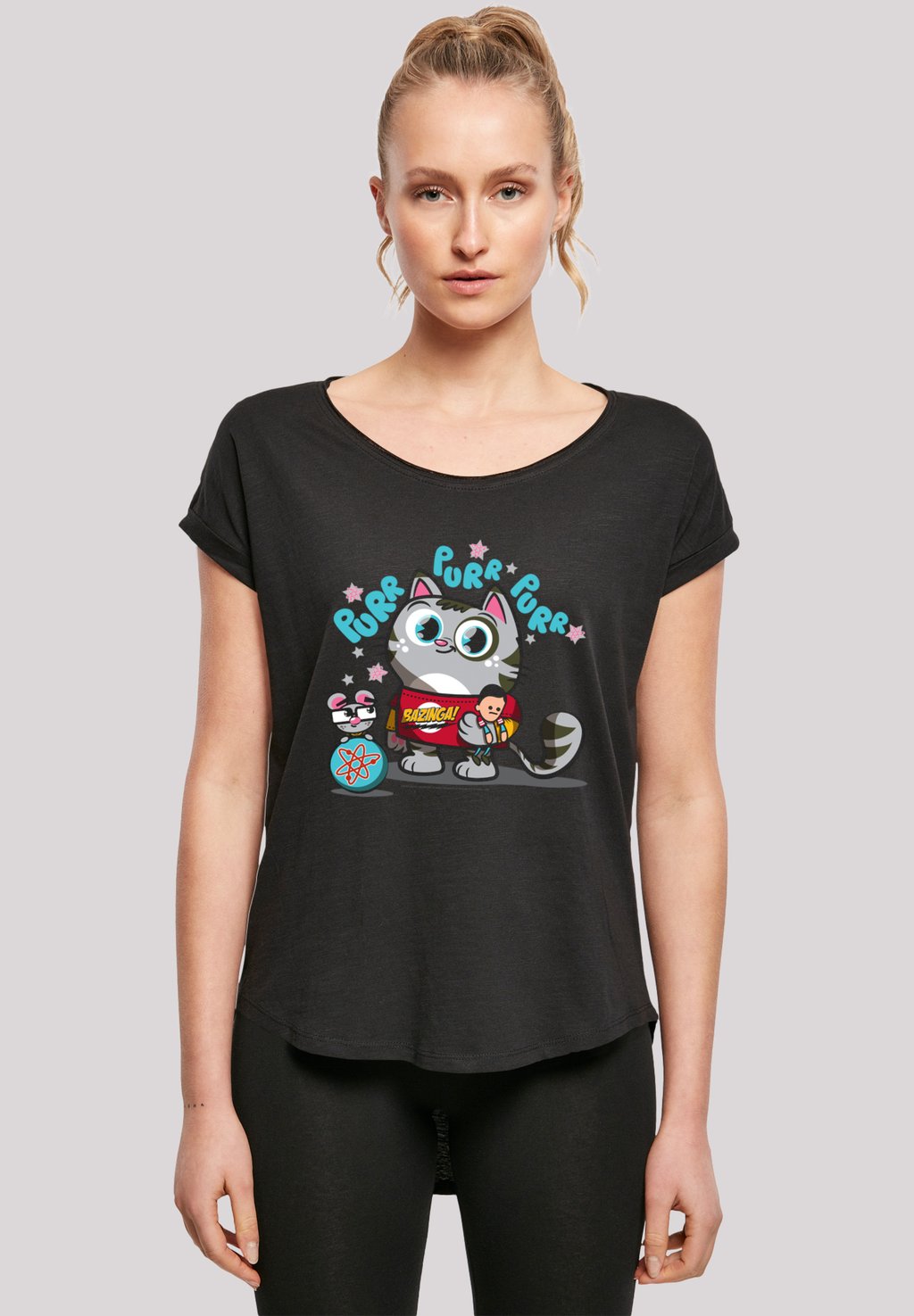 

Футболка с принтом LONG CUT BIG BANG THEORY BAZINGA KITTY F4NT4STIC, черный