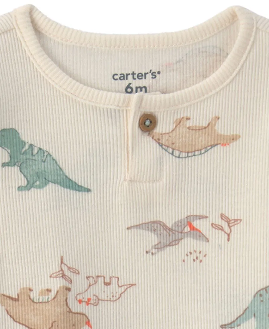 Детский боди с длинными рукавами и штанишки с динозаврами для мальчиков, комплект из 2 предметов Carter'S, слоновая кость — фото 2