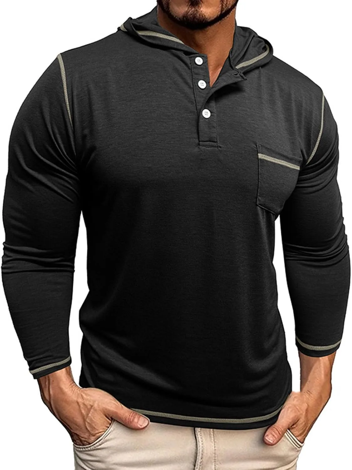 

Худи-поло для мужчин с длинным рукавом, легкое, однотонное, с карманом